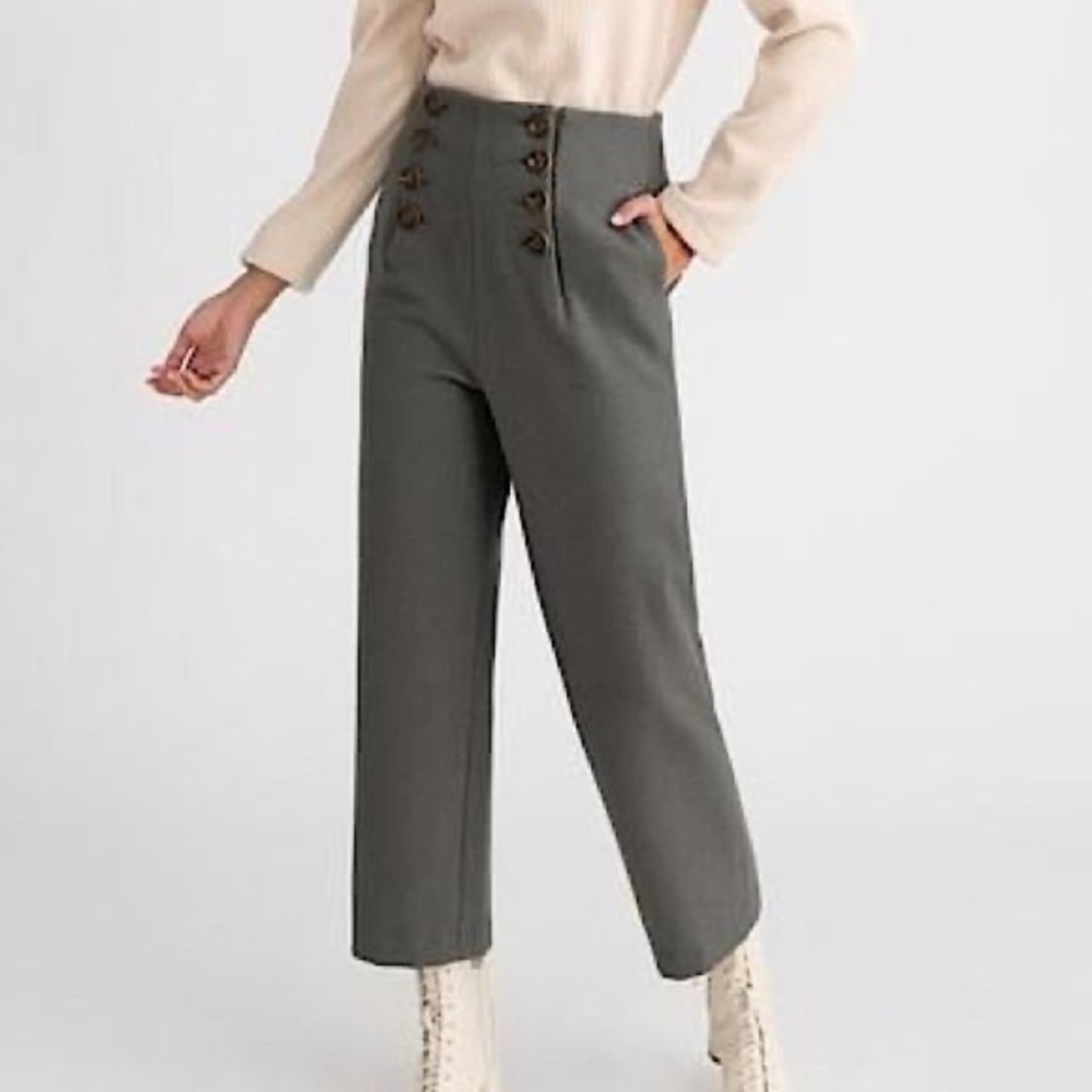 Petite studio button fly wool pants